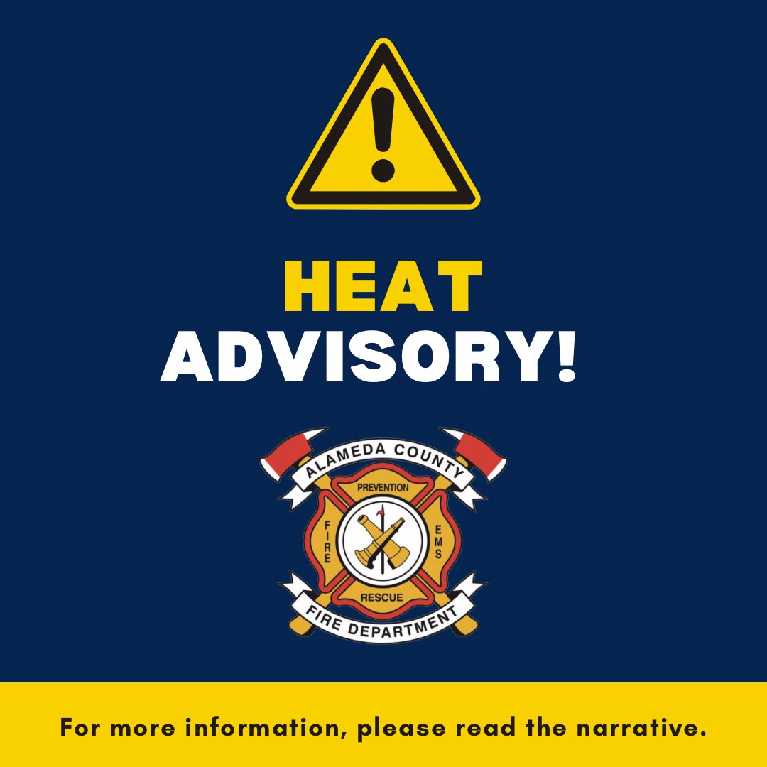 National Weather Service Heat Advisory!

🚒Alameda County Fire Department (ACFD) is warning community members of another heat advisory starting Wednesday, July 10, 2024, and ending Friday, July 12, 2024.

Inland areas will return to triple-digit temperatures.