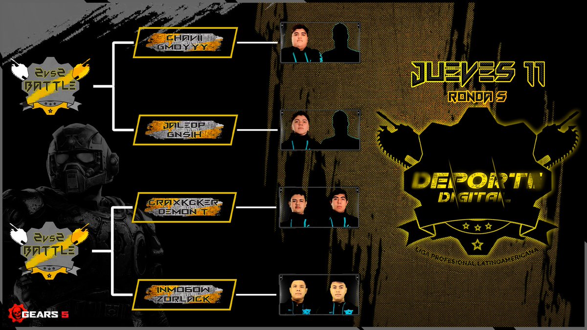 Deporte Digital 01 (@deportedigitalh) on Twitter photo LPL 2vs2 BATTLE RONDA 5
☢️CONTROL 2VS2
☢️JUEVES 11
☢️twitch.tv/deportedigital…
☢️REGISTROS: deportedigital.games/registros ☢️CASTERS:
<a href="/mataomega/">MataoMega</a>
<a href="/elJCMaster/">Master JC🎙</a>
<a href="/XboxStudio/">Xbox Studio</a>
<a href="/GearsEsports/">Gears Esports</a>
<a href="/GearsLATAM/">GearsLATAM</a>
<a href="/XboxMexico/">Xbox México</a>
<a href="/XboxGamePass/">Xbox Game Pass</a>
<a href="/GearsofWarGG/">*Comunidad Gears Of War*</a> LPL 2vs2 BATTLE RONDA 5
☢️CONTROL 2VS2
☢️JUEVES 11
☢️twitch.tv/deportedigital…
☢️REGISTROS: deportedigital.games/registros ☢️CASTERS:
<a href="/mataomega/">MataoMega</a>
<a href="/elJCMaster/">Master JC🎙</a>
<a href="/XboxStudio/">Xbox Studio</a>
<a href="/GearsEsports/">Gears Esports</a>
<a href="/GearsLATAM/">GearsLATAM</a>
<a href="/XboxMexico/">Xbox México</a>
<a href="/XboxGamePass/">Xbox Game Pass</a>
<a href="/GearsofWarGG/">*Comunidad Gears Of War*</a>