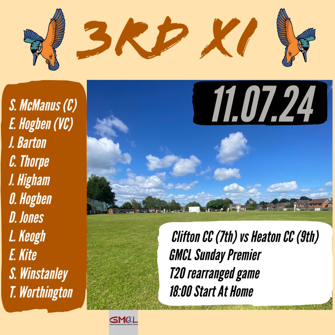 CliftonCC's tweet photo. Thursday sees a rearranged 3rd team game at home,  bar open from 6pm, get on down and support the boys. 🏏🏏 https://t.co/Fp4R8pfIdi