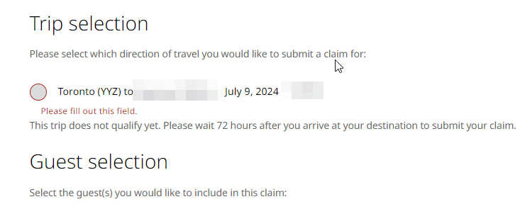 SacredRedstone's tweet photo. @WestJet I've already filled out a form, but have not heard back yet. My departing flight is not showing up as an option on the form you linked me, only the returning one that was not affected. https://t.co/9AW0nbV9wh