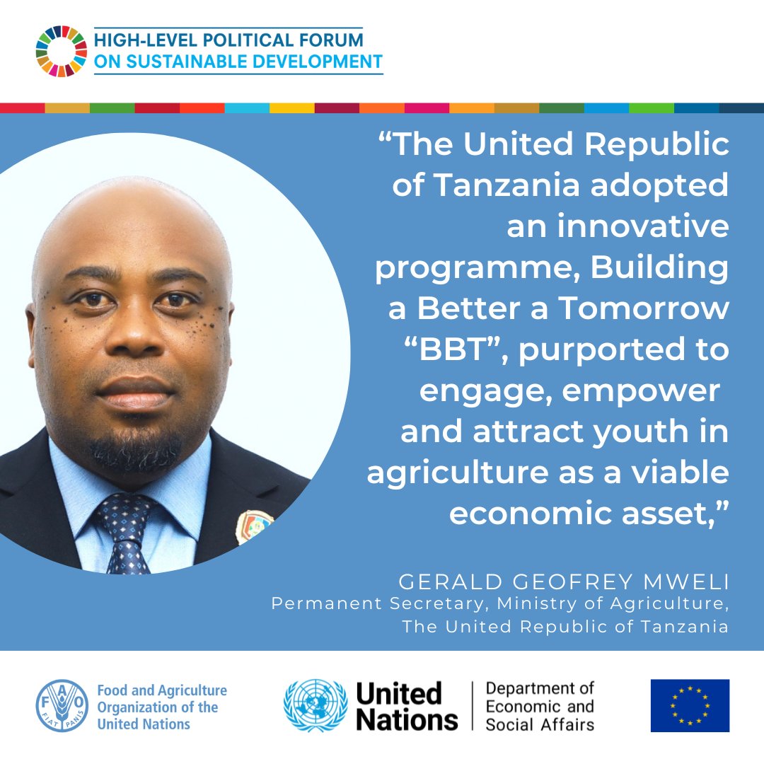 FAO in New York (@faonewyork) on Twitter photo At the <a href="/FAO/">Food and Agriculture Organization</a> #HLPF side-event on integrating science, policy & society to achieve #ZeroHunger, the Ministry of Agriculture of the United Republic of Tanzania's Gerald Geofrey Mweli showcased efforts made to attract youth to the agriculture sector. At the <a href="/FAO/">Food and Agriculture Organization</a> #HLPF side-event on integrating science, policy & society to achieve #ZeroHunger, the Ministry of Agriculture of the United Republic of Tanzania's Gerald Geofrey Mweli showcased efforts made to attract youth to the agriculture sector.