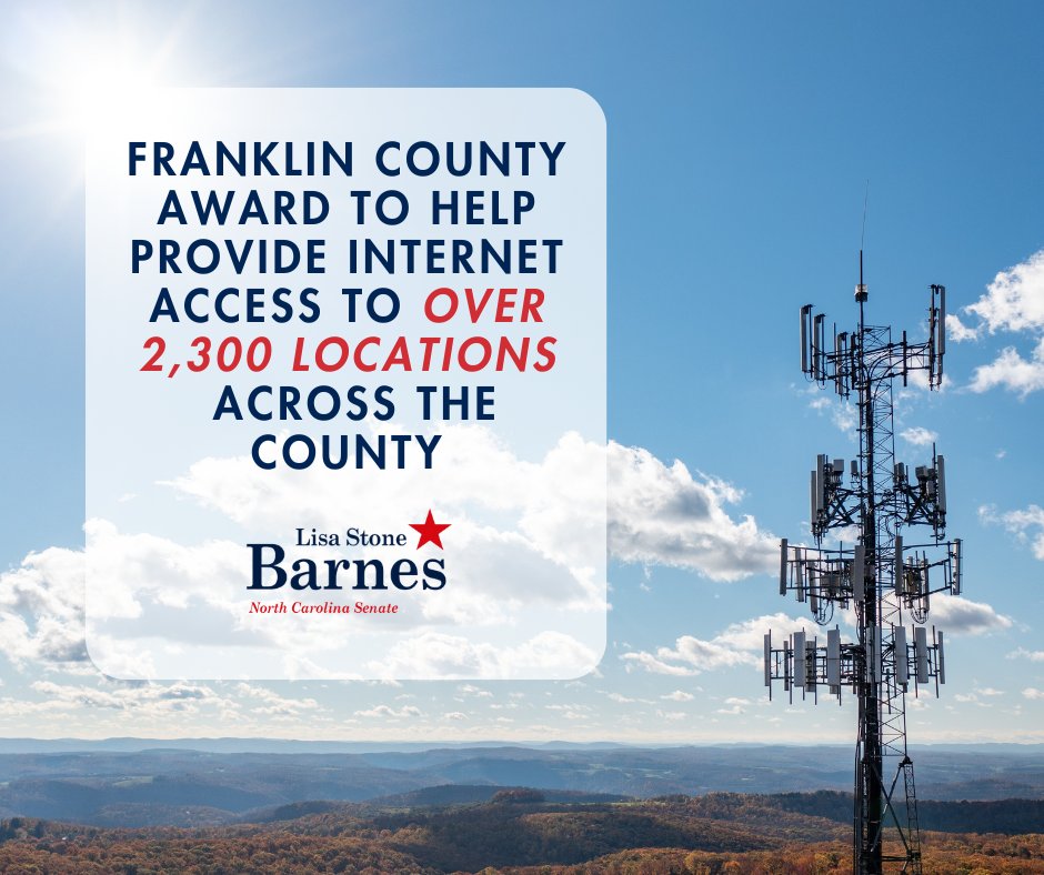 Franklin County was a part of the 19 additional counties set to receive a portion of the newly announced Completing Access to Broadband Program - working to further connect residents and businesses with high-speed internet access. 
#ncpol