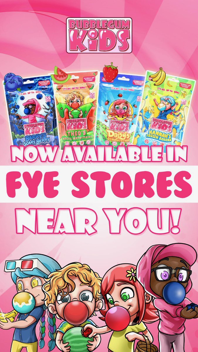 It’s Official 🎉

You can now get BubblegumKid Bubblegum at many <a href="/officialfye/">FYE</a> across the USA. 

Check the FYE/BGK teaser in the below post 👇🏼