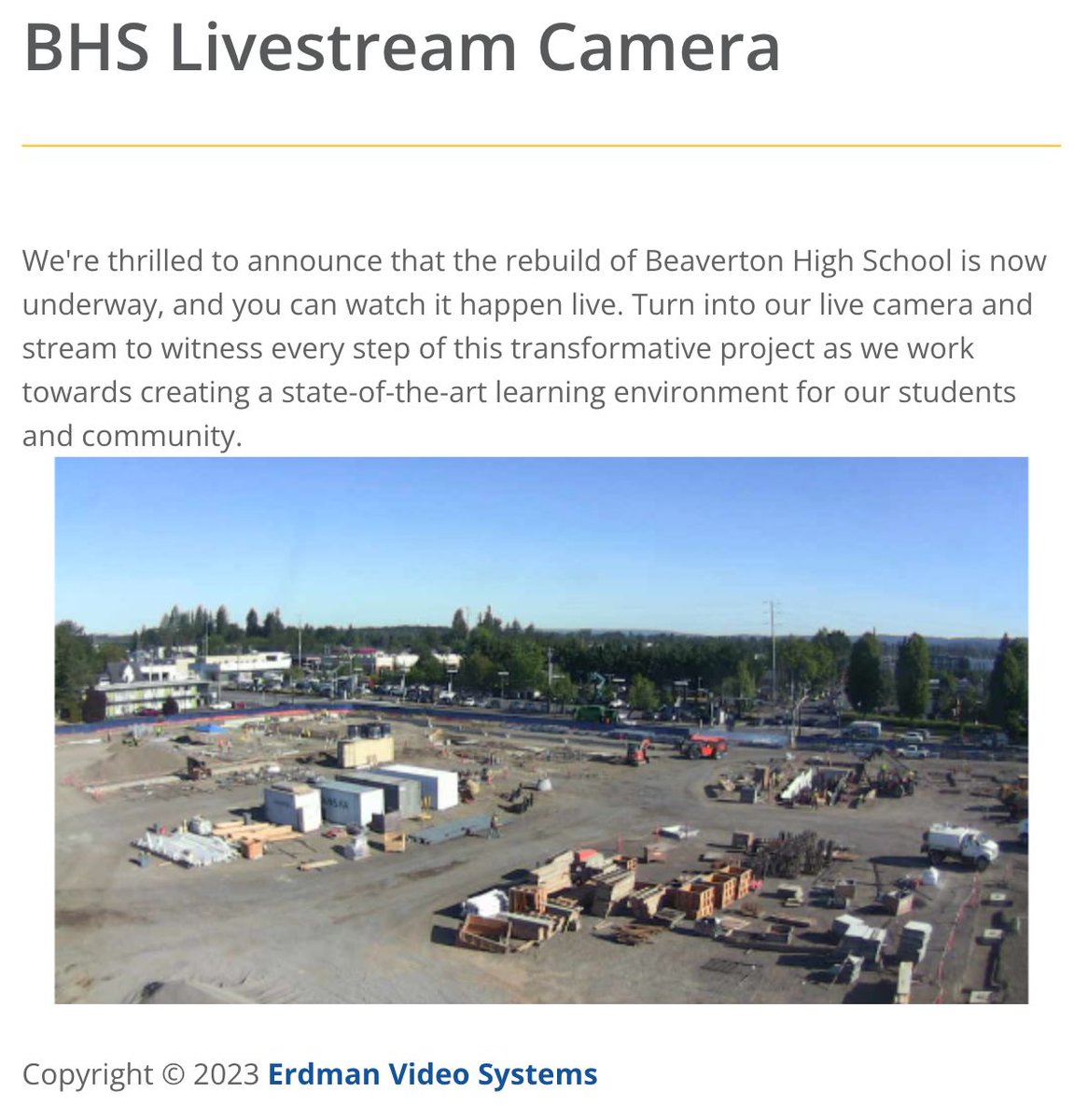 With the ongoing construction of the new Beaverton High School, you can experience firsthand the hard work and dedication being invested into its rebuilding and witness the school's transformation in real time.

Click this link to watch the livestream: buff.ly/3BdLJIk