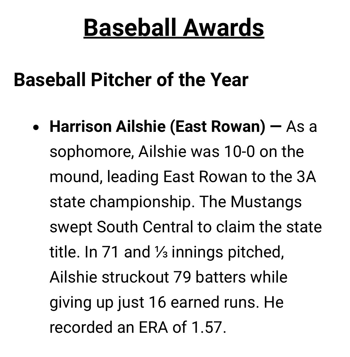 Congrats to Harrison Ailshie for winning the High School OT Pitcher of the Year Award!