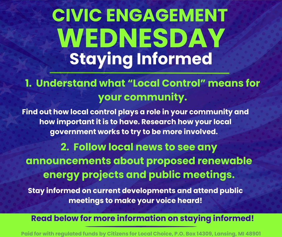 Happy Civil Engagement Wednesday!

Understanding how important local control is makes defending and restoring it easier. Local news will be the easiest way to discover what is happening. Sign up for local alerts from your local news station so you don't miss anything!