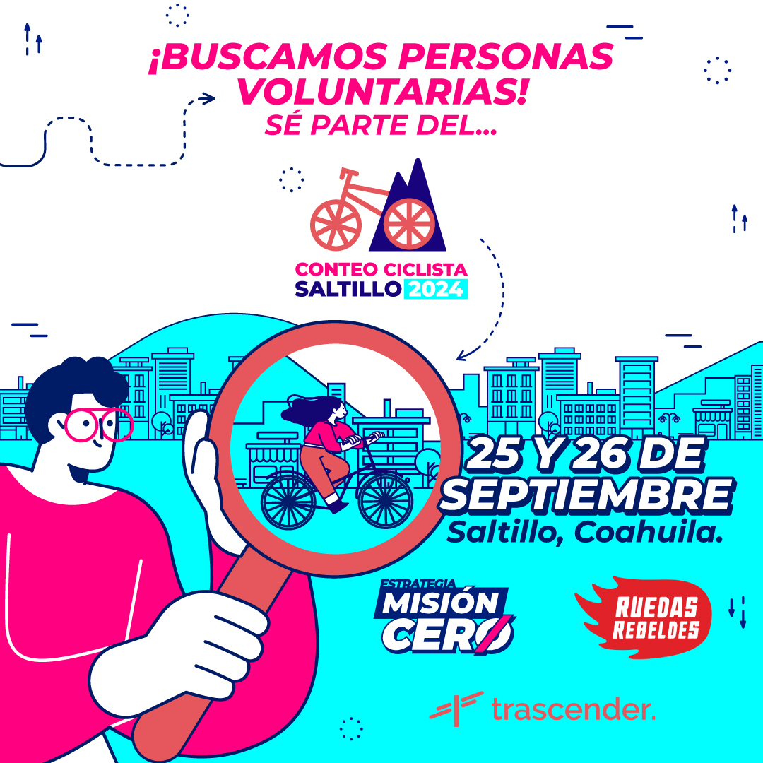👁️ Ojo aquí personas conocedoras y amantes de la movilidad sostenible que habita en Saltillo, Coahuila.

Buscamos personas voluntarias para sumarse a la misión de caracterizar el perfil ciclista de tu ciudad 👉🚴‍♂️🚴‍♀️.

🚨 Regístrate en el siguiente link: forms.gle/niHinuKWtiW82L…