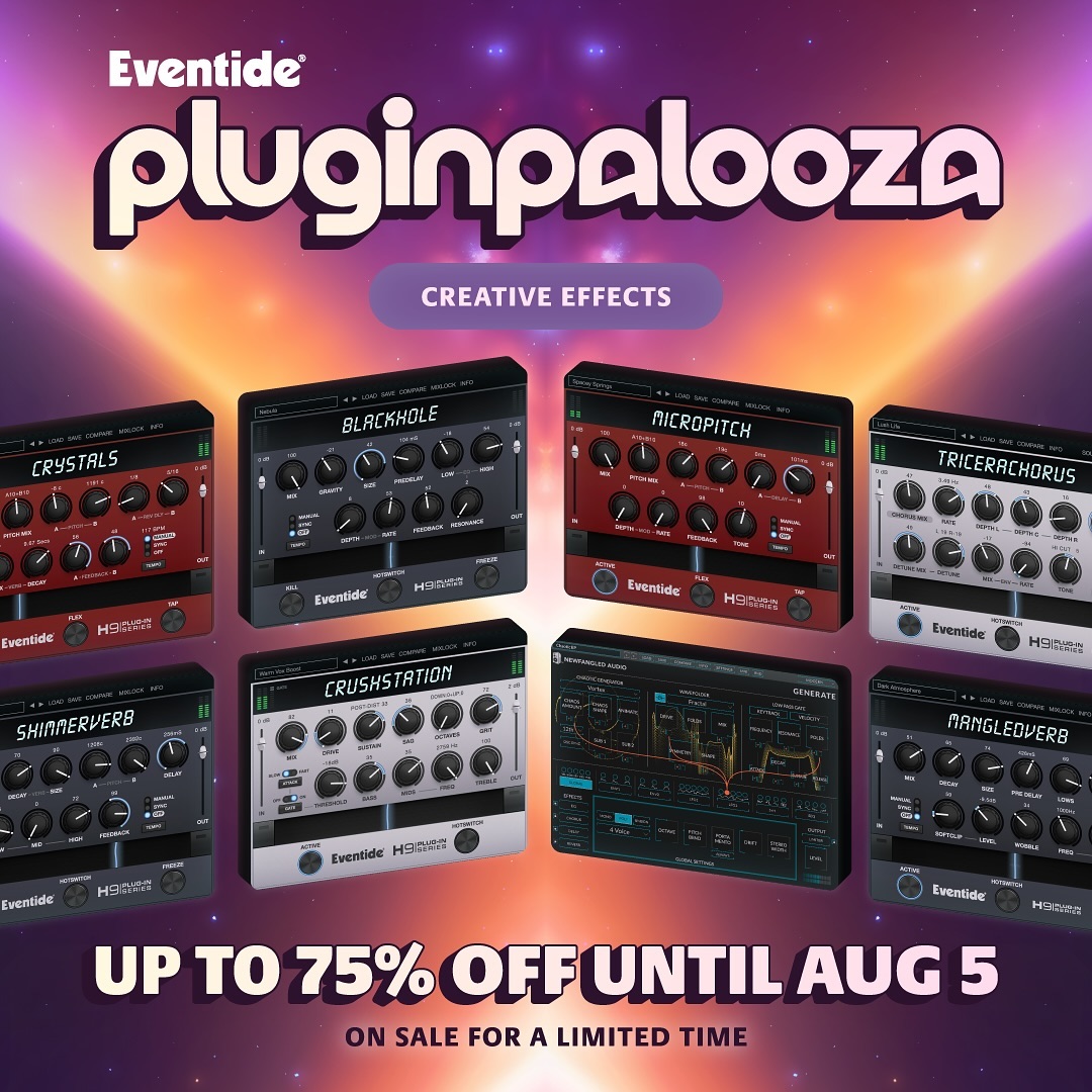 EventideAudio's tweet photo. Plug-ins as low as $25?! You read that right! This month only, save up to 75% on our creative effects plug-ins as part of our #pluginpalooza sale.
Shop now at https://t.co/eWCBTkNtjW https://t.co/RMAOIX473A