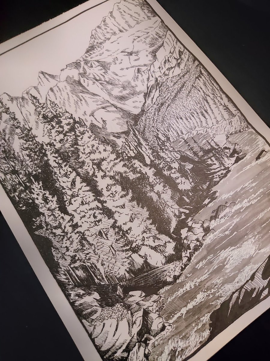 Nightfrost4's tweet photo. I made this quick ink landscape drawing. Let me know what you think. 

~ Nightfrost 😈

https://t.co/dvYRKINPOn

#ink #landscape #darkart https://t.co/jQuOqm9VyQ
