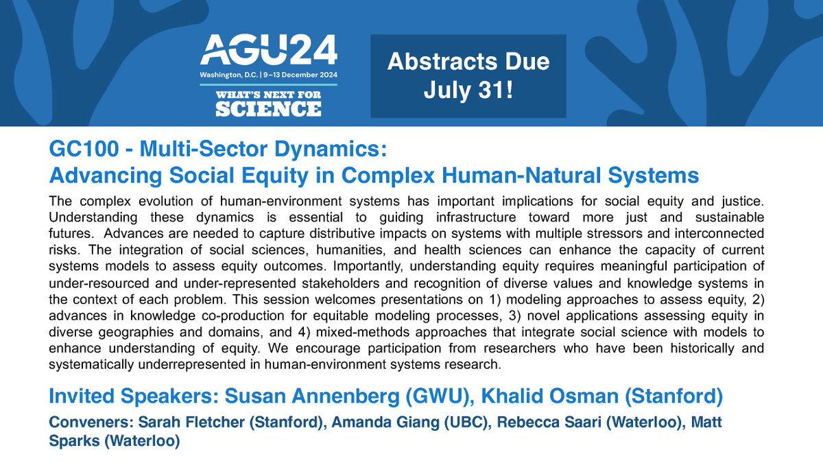 🌍 Planning on attending #AGU24 Interested in #equity research? Consider submitting to our session! agu.confex.com/agu/agu24/prel…