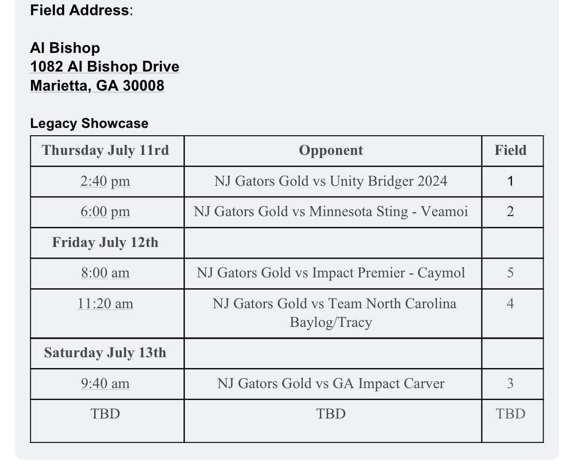 TaylorMenzel28's tweet photo. Schedule for Atlanta Legacy!! Come watch us play!! 🥎🐊 https://t.co/SWxfVQ7fsF