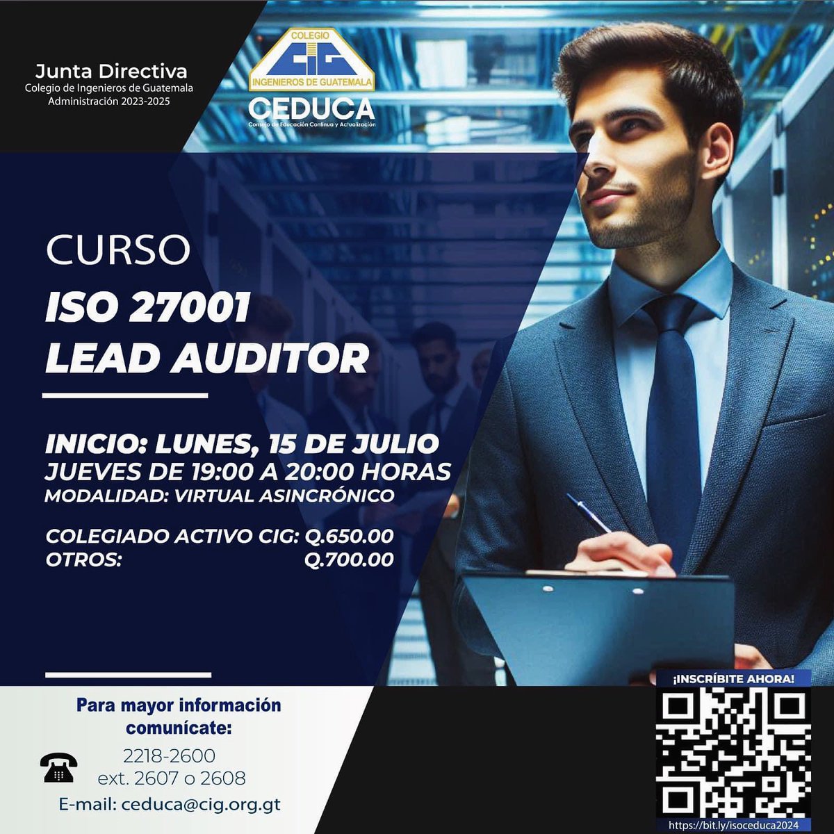 gt_cig's tweet photo. #ultimosdias #Inscripciones
¿Quieres convertirte en un experto en seguridad de la información? ¡Entonces no te puedes perder nuestro curso de 𝐈𝐒𝐎 𝟐𝟕𝟎𝟎𝟏 que iniciará el 15 de julio! Impartido por CEDUCA del Colegio de Ingenieros de Guatemala. https://t.co/oTF7Q9Gpzj