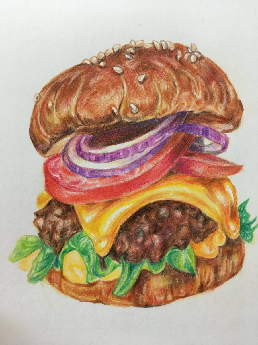 tsukasa_23_55's tweet image. ⬅️クレヨン🖍️          色鉛筆➡️

クレヨンの方はまだまだ雑だけど印象強め
色鉛筆は細かく描けるけどなんか薄いですな

両方頑張ろっと😤

#色鉛筆イラスト #クレヨンアート #チョークアート #食べ物イラスト #色鉛筆画 #ハンバーガー