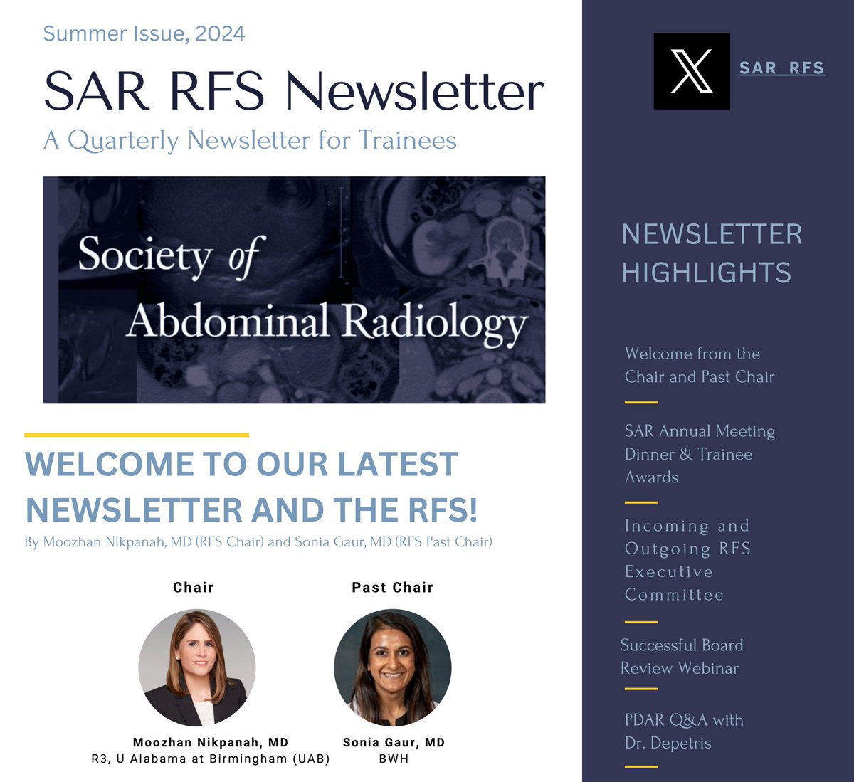 SAR Resident and Fellow Section (@sar_rfs) on Twitter photo Attention radiology trainees! #FutureRadRes #RadRes We're so excited to share the summer edition of our <a href="/SAR_RFS/">SAR Resident and Fellow Section</a> 2024 Newsletter, featuring our successful board review webinar, PDAR Q&A session with Dr. Depetris, and many more! Check it out here: bit.ly/SARRFSNewslett… Attention radiology trainees! #FutureRadRes #RadRes We're so excited to share the summer edition of our <a href="/SAR_RFS/">SAR Resident and Fellow Section</a> 2024 Newsletter, featuring our successful board review webinar, PDAR Q&A session with Dr. Depetris, and many more! Check it out here: bit.ly/SARRFSNewslett…
