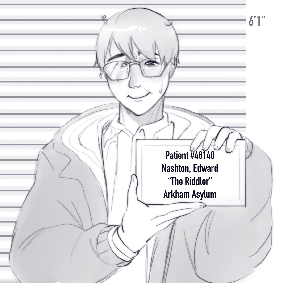 d2deerin's tweet photo. RIDDLER MUGSHOT! I forgot to draw him in that orange shirt but nvm🕺#TheRiddler https://t.co/oDbbtmtS53