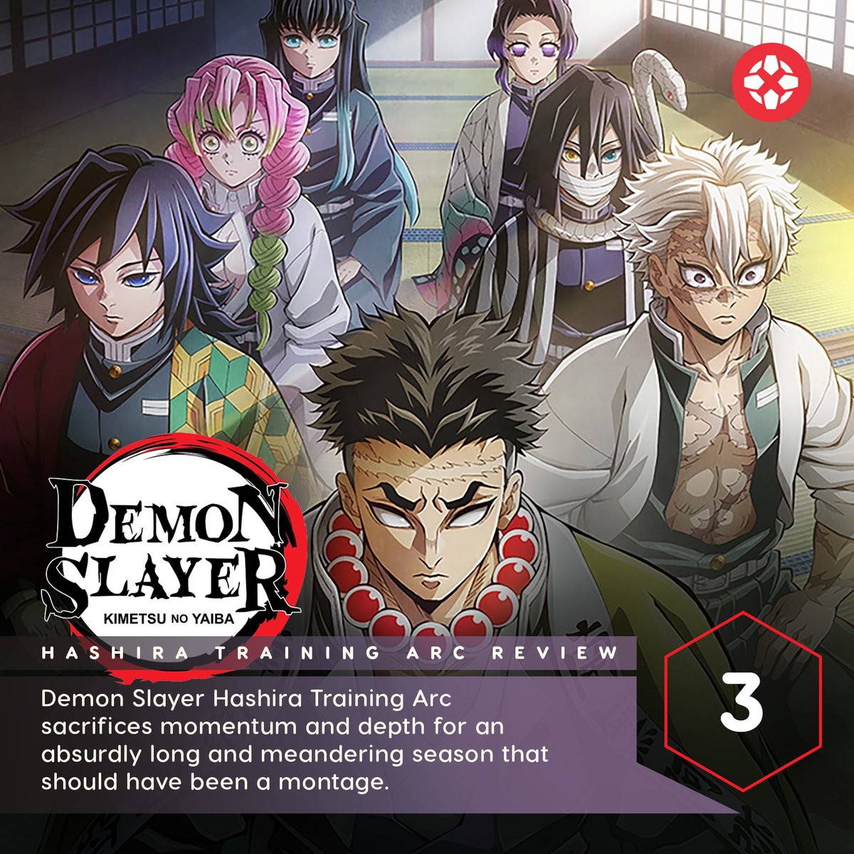 IGN's tweet image. Demon Slayer Hashira Training Arc is the show at its lowest point. This is an exercise in excess and self-indulgence, in squeezing every drop of content from the premise to pad the runtime before the big finale.

Our review: bit.ly/4cFuZKT