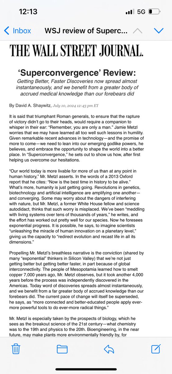AdrianWoolfson (@adrianwoolfson) on Twitter photo Great review by <a href="/DShaywitz/">David Shaywitz</a> in yesterday’s <a href="/WSJ/">The Wall Street Journal</a> of <a href="/JamieMetzl/">Jamie Metzl</a>’s excellent new book #superconvergence <a href="/timberpress/">Timber Press</a> #AI #Syntheticbiology Great review by <a href="/DShaywitz/">David Shaywitz</a> in yesterday’s <a href="/WSJ/">The Wall Street Journal</a> of <a href="/JamieMetzl/">Jamie Metzl</a>’s excellent new book #superconvergence <a href="/timberpress/">Timber Press</a> #AI #Syntheticbiology