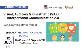 🌟 VAK in Interpersonal Communication 2.0 🌟

📅 Date: July 12, 2024
🕙 Time: 10 AM – 12 PM
🎓 Speaker: Ms. Punitha Malar
💻 Mode: Virtual via MS Teams
💰 Fee: FREE

🔗 Register:
nationaltrainingweek.gov.my/courseDetails...