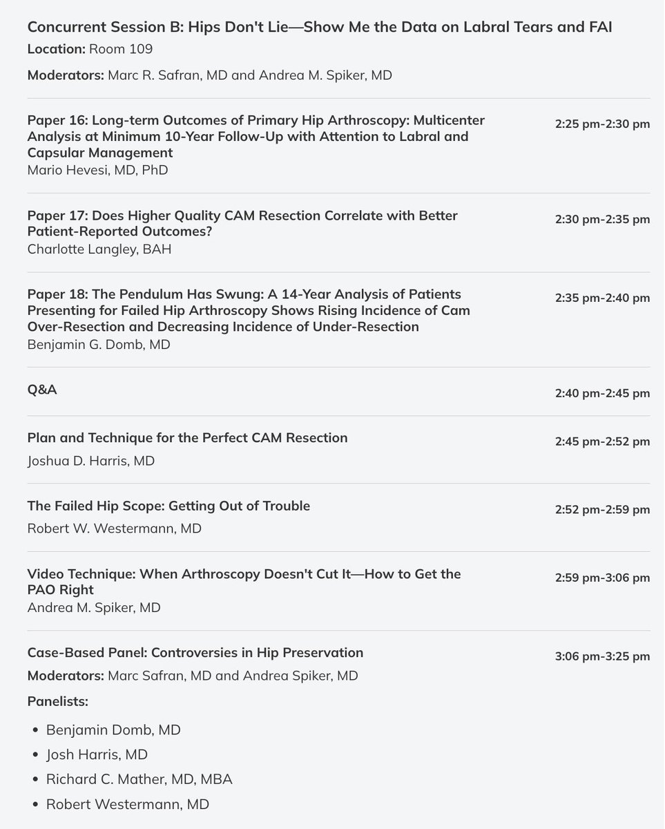 Hips Don’t Lie!!  Join us on Thursday at 2:25 for a great #AOSSM hip session with some of my favorite hip surgeons from across the US!