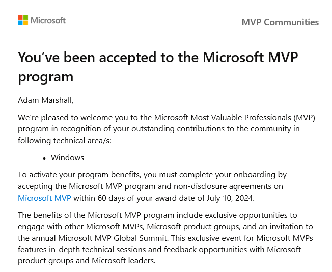 Adamj_1's tweet photo. Thank you Microsoft for #7! Just got re-awarded as Microsoft MVP #Proud &amp; #Humbled to be part of this for another year ✨📷 #MVPBuzz #Windows https://t.co/YiPc1zBdCQ
