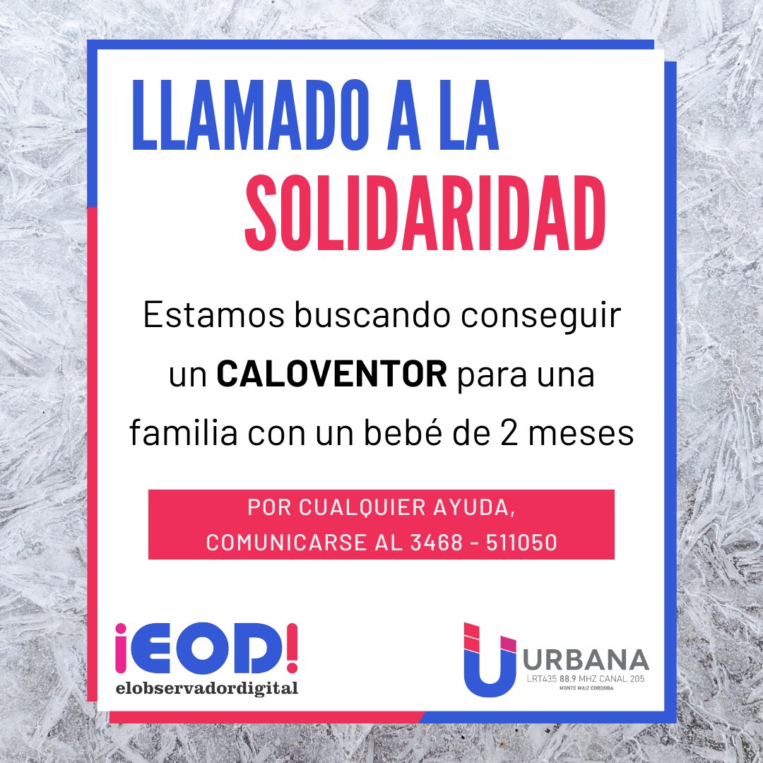 ElObservadorMM's tweet photo. ⚠️ Atención 

Llamado a la solidaridad 🫂

#MonteMaíz #RadioUrbana #ElObservadorDigital https://t.co/NmwnQM5eXy