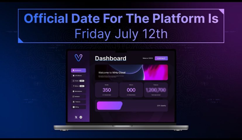 community_pixl's tweet image. Official launch of #Platform2.0 of #VIRTU has been announced➡️ July 12th, This Friday 🔥🔥🔥🔥🔥

For many buying $VIRTU at this price is a gift 🎁 . 

The future of #CloudComputing and #DEPIN is near

@VirtuCloud #VIRTUGiveaway