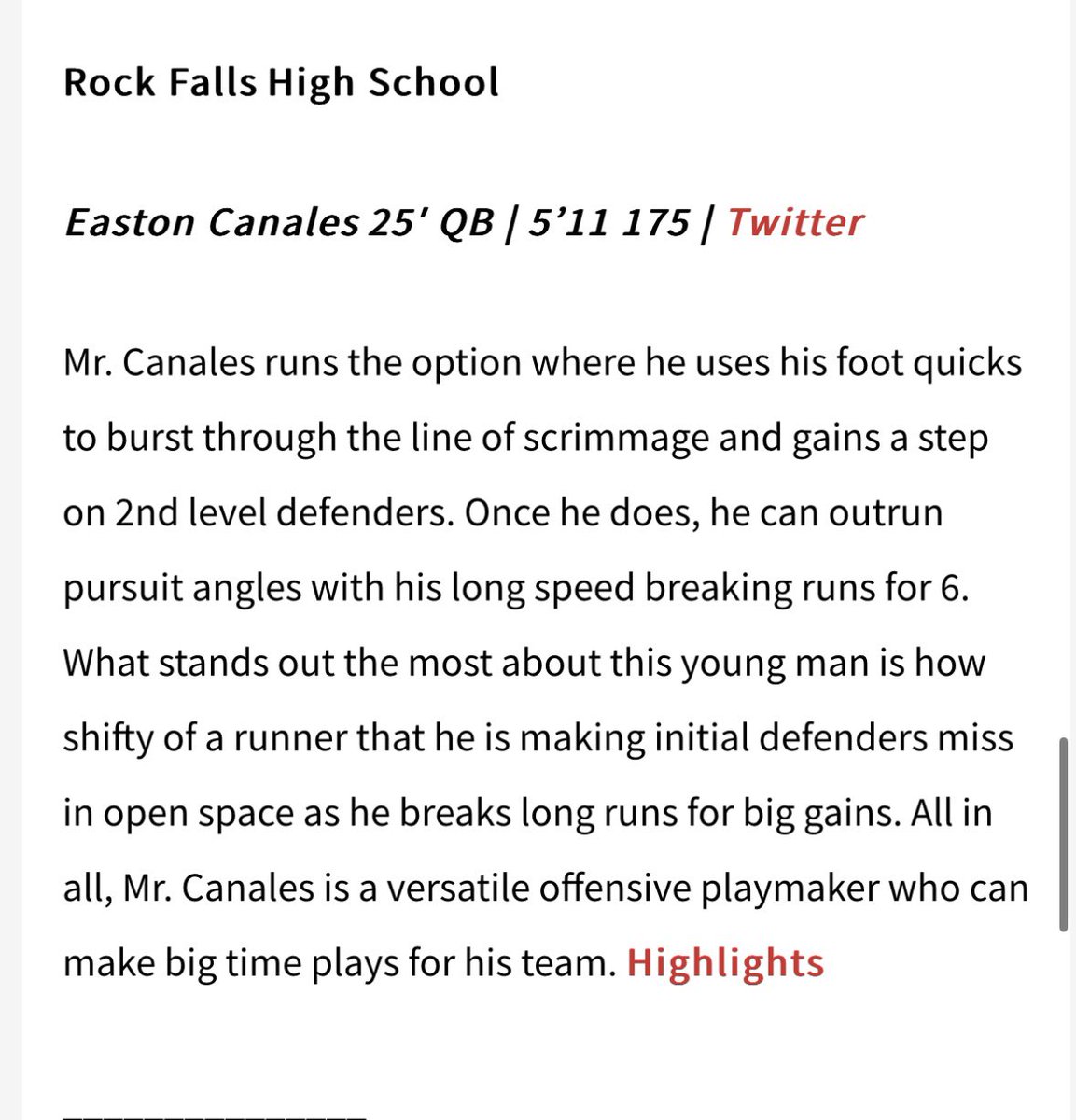 Thanks <a href="/ScoutingA1/">ScoutingA1</a> for the write up! 
<a href="/RFVarsityFB/">Rock Falls Football</a> <a href="/PrepRedzoneIL/">Prep Redzone Illinois</a>