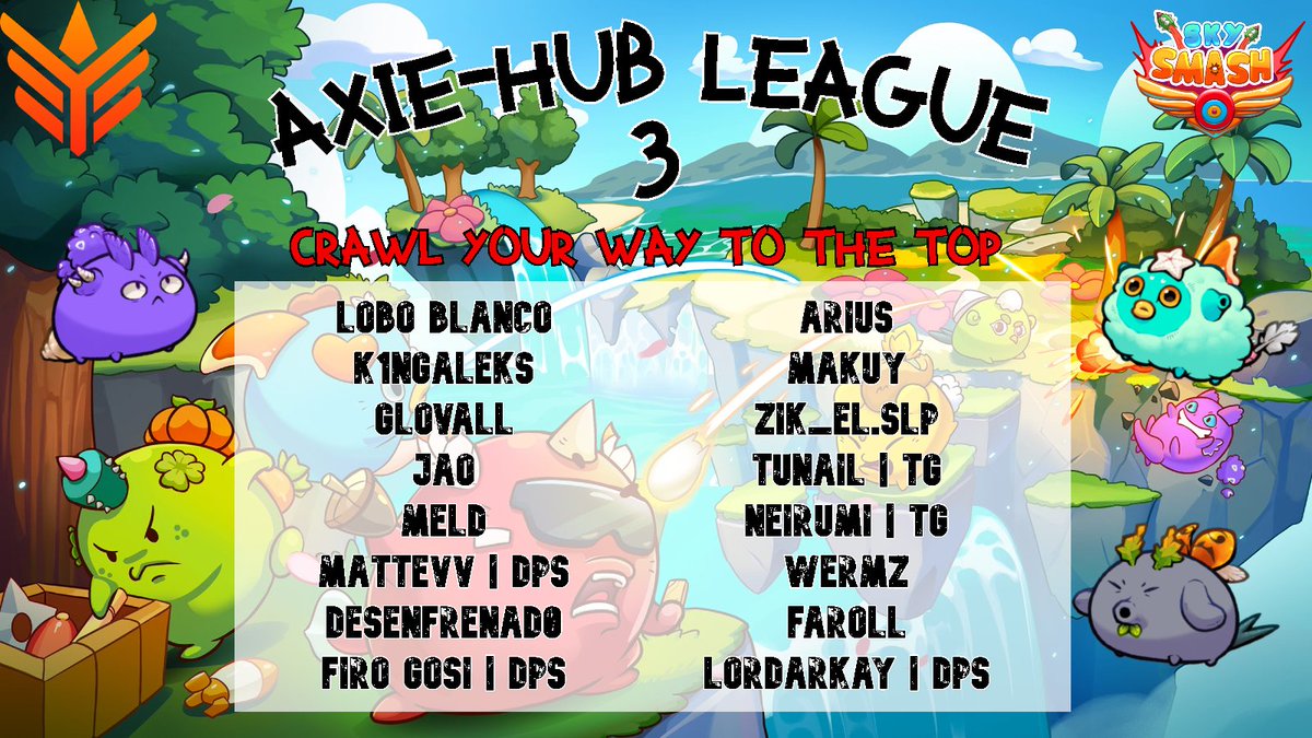 AxieHub_Peru's tweet photo. We already have the 16 Participants of the 3rd edition of the Axie Hub League ! 🏆🔥

Which of these participants will crawl to the top? 🤔

TYSM @skysmashaxie &amp; @TriballyGames for the support 🧡

#AHL3 are you ready? https://t.co/Lz8Lhqc0bn