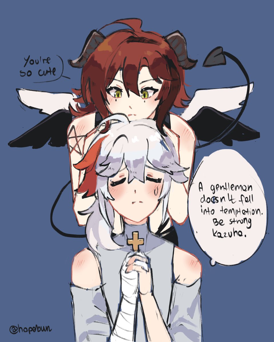 hopebun_art's tweet photo. Daily kazuhei day 25 🍁🦌—it's a new day (1 am lol) so I'm sharing more kazuhei!! A troubled priest Kazu &amp; succubus Hei! Pinterest poses are inspiring me haha
#kazuhei #kazuha #heizou https://t.co/FFdlJjRZVL