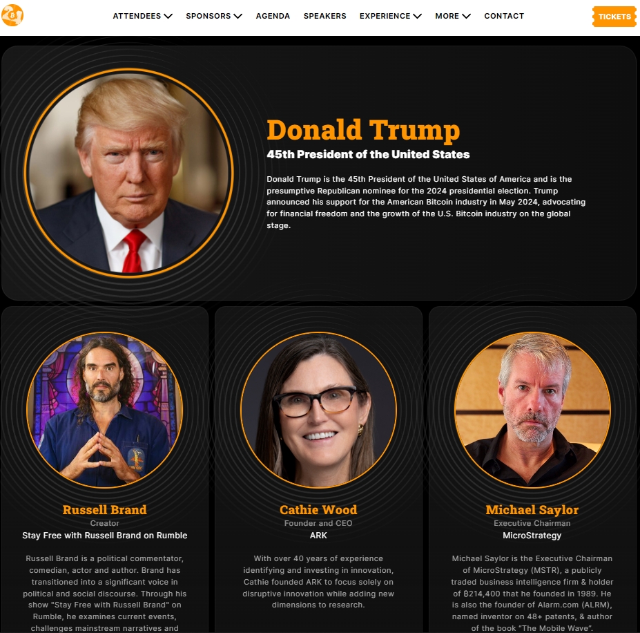 特朗普将在2024年比特币大会上发表演讲。#bitcoin