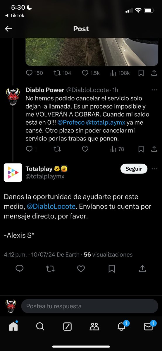 DiabloLocote's tweet photo. @TotalplayEmp Necesito ya que me ayuden a cancelar mi cuenta. Llevo desde el día 03 de julio y no. Hice la carta que me pidieron mandé todo en tiempo y forma. @Profeco @medios_profeco https://t.co/sgXuX4Tu2s