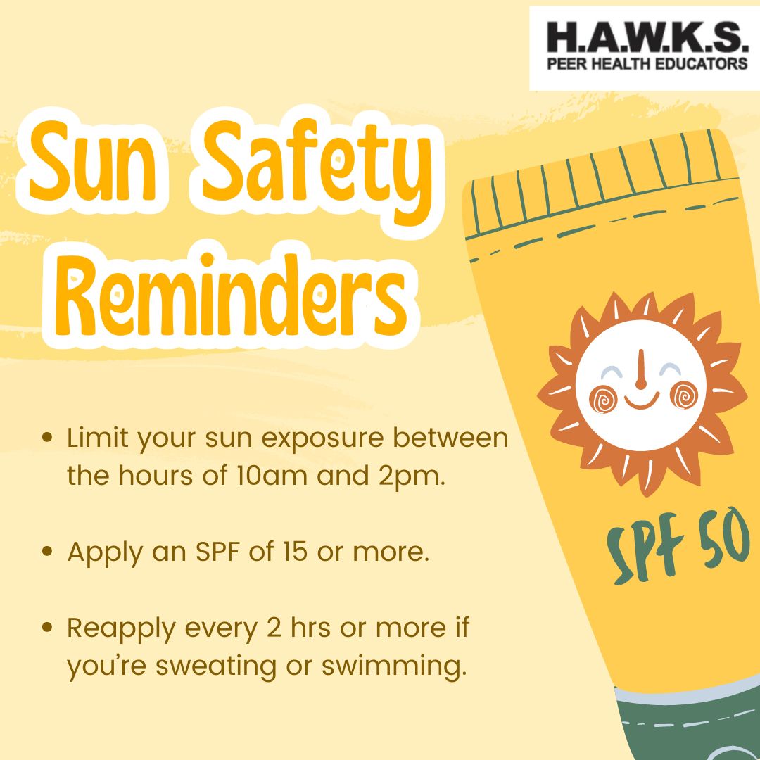 HAWKShealthzone's tweet photo. Summer is the time for having fun with friends and family, but it’s important to protect your skin from UV rays. Remember to wear sunscreen, seek shade, and stay hydrated to keep your skin safe! 🏄🏻‍♂️🏖️

#HAWKSPeerEd #MiamiOH #MiamiAlum #WellnessWednesday https://t.co/mKIwGzOtOl