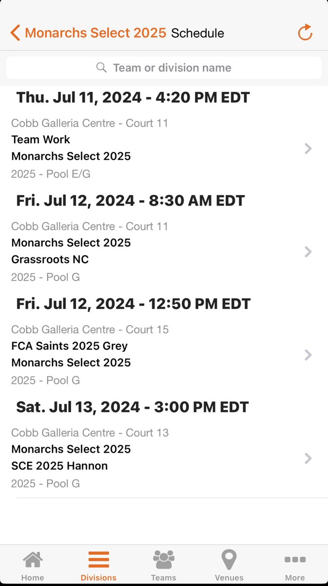 My schedule for the Best Of The South at Cobb Galleria Centre. I’m playing with monarchs select 2025.