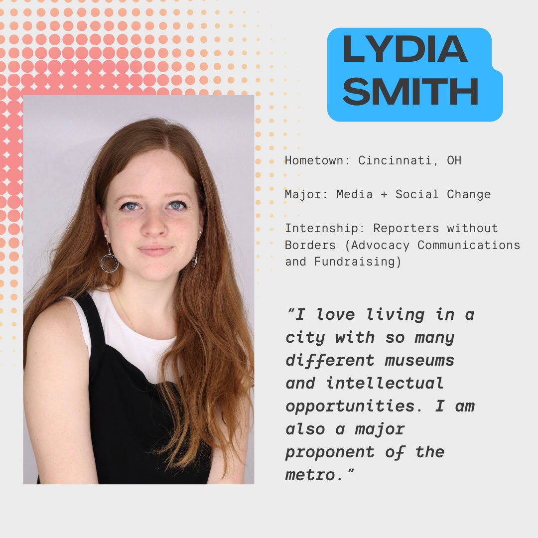MEET THE COHORT 👋 First up, meet our R.A., Lydia!

The wonderful part of this experience is everyone apart of the program has individual internships catered to their future aspirations, yet pursuing these exciting adventures surrounded by a supportive group.