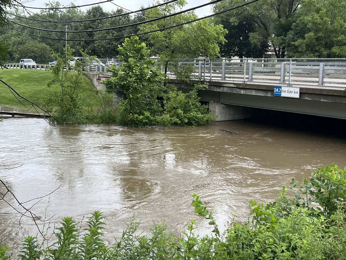 crystaltheczar's tweet photo. clinton river flooded again near van dyke and M-59 #mistorm #michiganwx #miwx spot the log floating by in the first pic. USGS monitoring station shows the river has risen approx 5.5 feet since last night! geese are happy #hydrology https://t.co/XpJMs5up8v