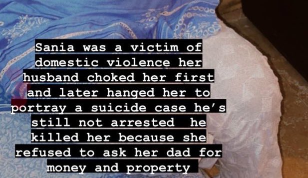 Nooreiman6's tweet photo. Syeda Sania Zahra, 5 months pregnant, endured 5 years of domestic violence. On July 8th, she was brutally murdered by her husband and his family for refusing to ask her father for money and property. She was raped, had her tongue slit, teeth, jaw, and hands broken, was choked- https://t.co/hFJxqELU7l