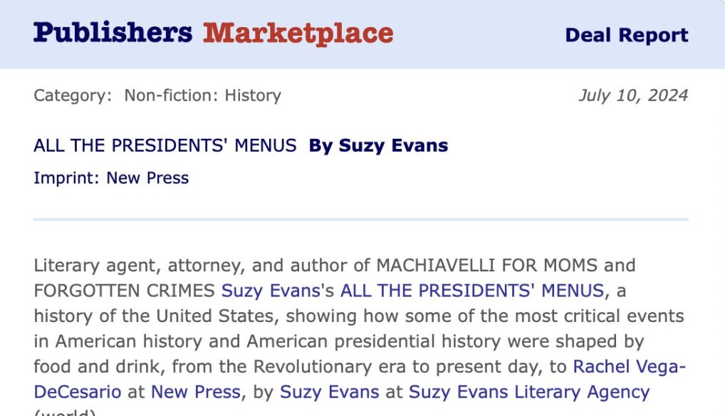 Super EXCITED to announce a book deal for my own book ALL THE PRESIDENTS’ MENUS to be published by The New Press! More book news coming soon! FUN!! #history #books #WritingCommunity #bekind