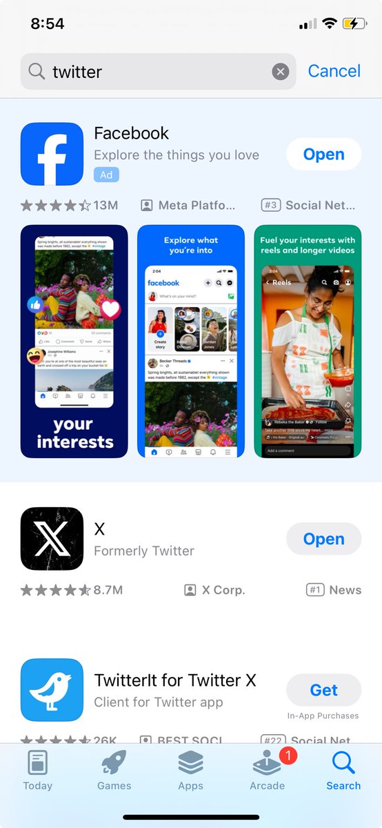 _Freeburg's tweet photo. @apple
⁦@elonmusk⁩ 

Showing Facebook before X, fight?
#youwont https://t.co/gqilY01kdE