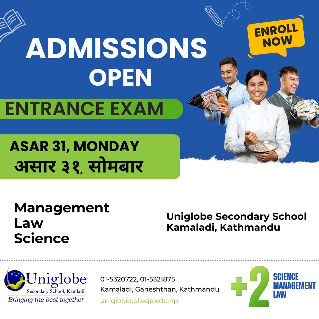 UniglobeSS's tweet photo. Admissions Open for our +2 Programs (Management, Law and Science)!
Apply Now: https://t.co/i3neHesIbY
We're all about bringing the best prospective futures together, building a path towards promising and innovative careers. https://t.co/IaYMSlHSoI