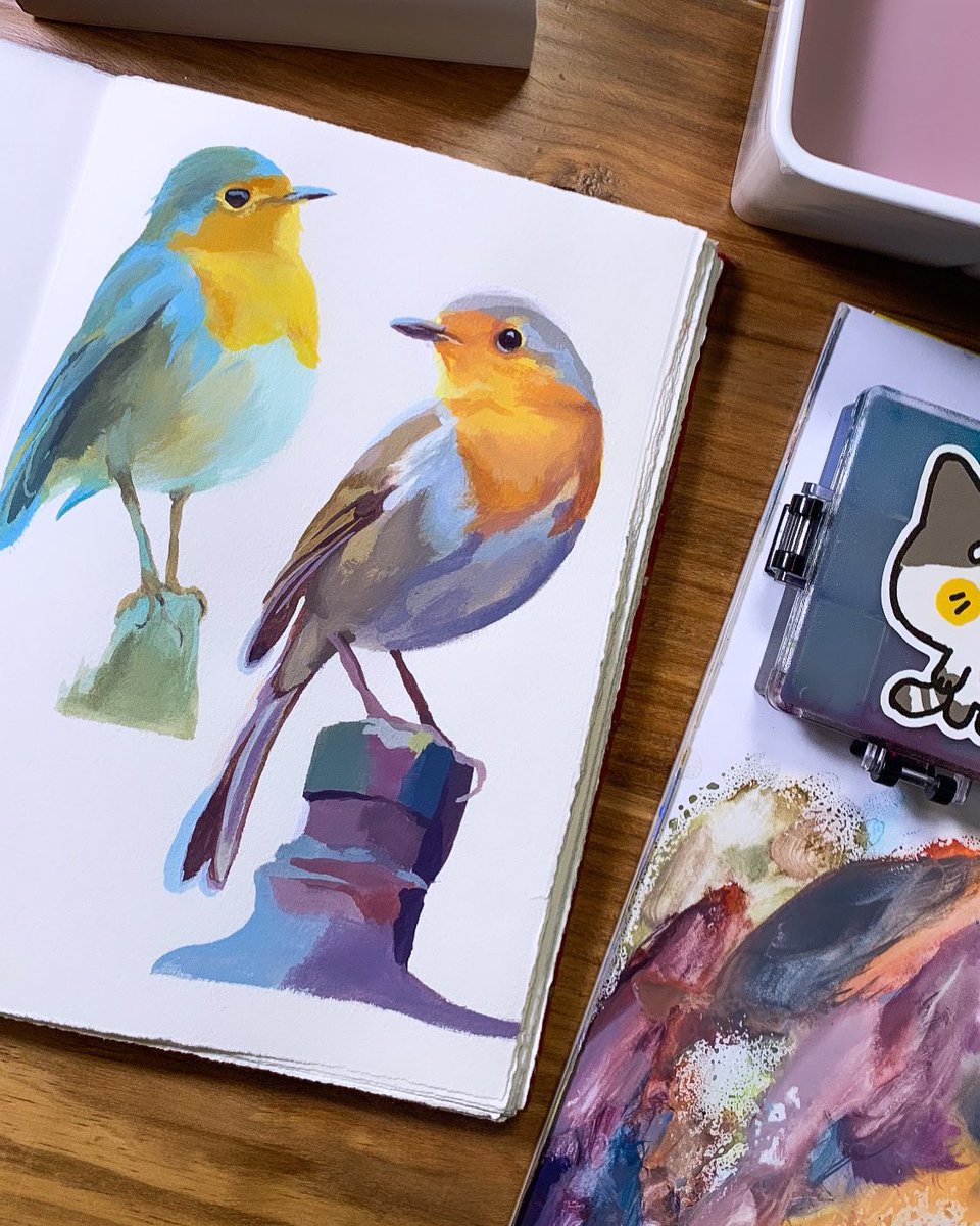 eliseranosa's tweet photo. robins in gouache https://t.co/xLXW4zijQT