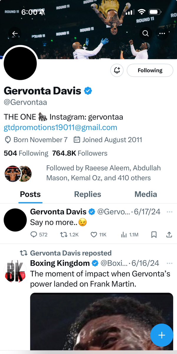 Boxingego's tweet photo. Gervonta Davis had a vicious viral knockout and this how many tweets he’s sent out since the Frank Martin victory…2 ✌️ well really 1 because 1 was a repost… https://t.co/ahy1xrD4dh