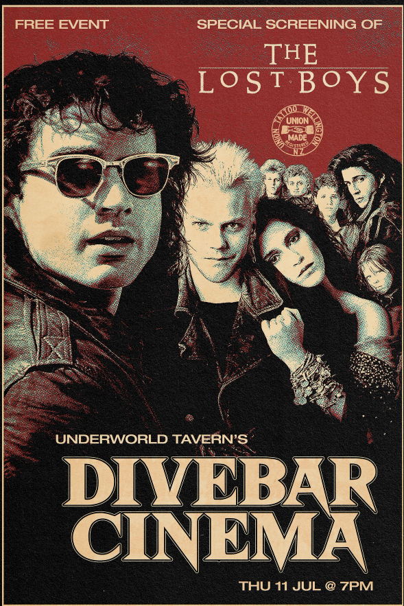 Daffyflyer's tweet photo. If any of my Welly mates are looking for something to do tonight, my mate who runs Underworld Tavern (formerly Boneface/Hop Garden) is running cult movie nights, starting with The Lost Boys (1987) tonight. 

Ya'll should go so that it's a packed house and she shows more movies. https://t.co/VIZOS0tn2W