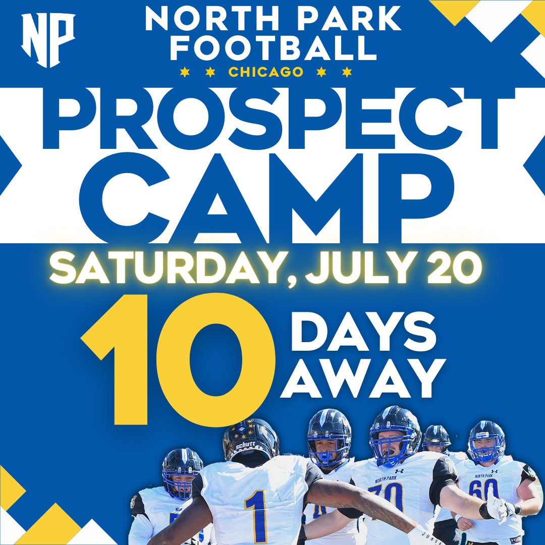 North Park Football (@npufootball) on Twitter photo We are just 10 DAYS AWAY from our One-Day Prospect Camp on Saturday, July 20th. Spots are filling up fast, but it is not too late to register!
For more information and to register, visit northparkfootballcamps.com.
#TheRightWay
@NPU <a href="/VikingsNPU/">North Park Vikings</a> <a href="/CoachRook/">Kyle Rooker</a> We are just 10 DAYS AWAY from our One-Day Prospect Camp on Saturday, July 20th. Spots are filling up fast, but it is not too late to register!
For more information and to register, visit northparkfootballcamps.com.
#TheRightWay
@NPU <a href="/VikingsNPU/">North Park Vikings</a> <a href="/CoachRook/">Kyle Rooker</a>