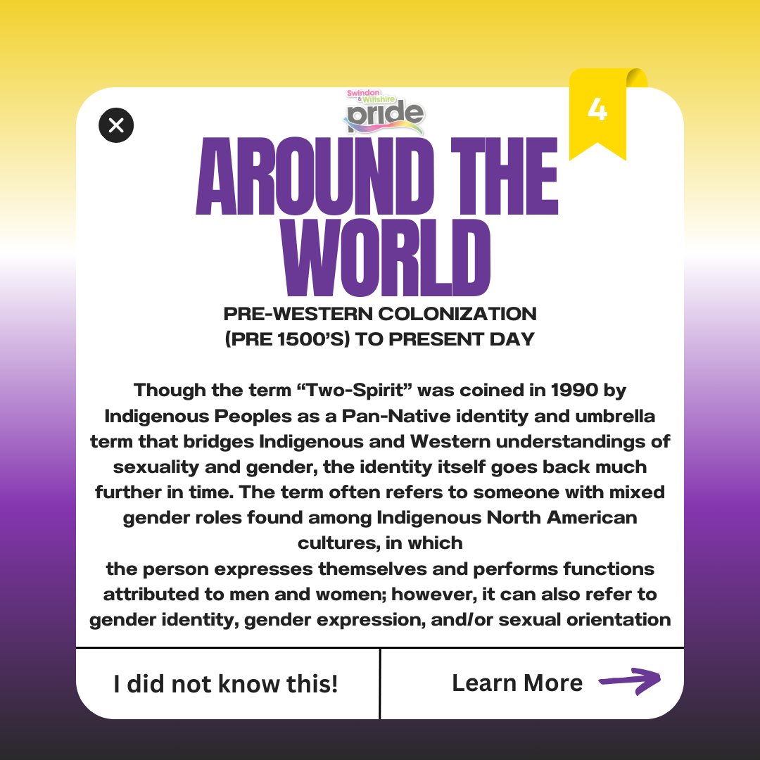 Swindonwiltspri's tweet photo. Let’s get into some of the history of Non-Binary for Non-Binary Awareness Week! 

#lgbt #swinwiltspride #nonbinary #genderisaconstruct  #nonbinaryawarenessweek #nonbinaryhistory #genderidentity #nonbinaryrepresentation https://t.co/PJWtUaVspU