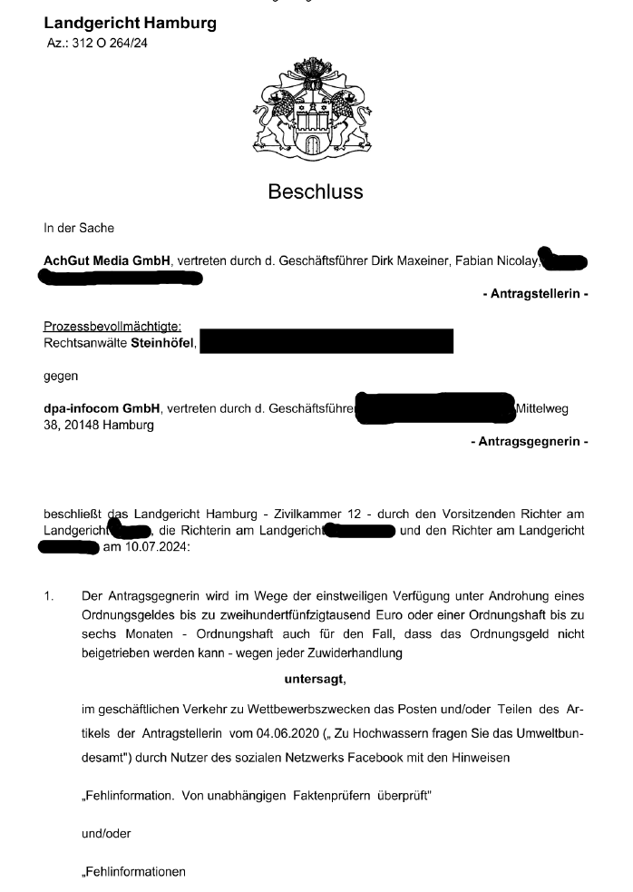 Faktenchecker von Facebook wie Correctiv oder die der <a href="/tagesschau/">tagesschau</a> sind eine höchst fragwürdige Einrichtung, deren sog. "Faktenchecks" wieder und wieder als rechtswidrig untersagt wurden. Gestern haben wir für <a href="/Achgut_com/">Die Achse des Guten</a> ein Verbot gegen die dpa-"Faktenchecker" erwirkt.