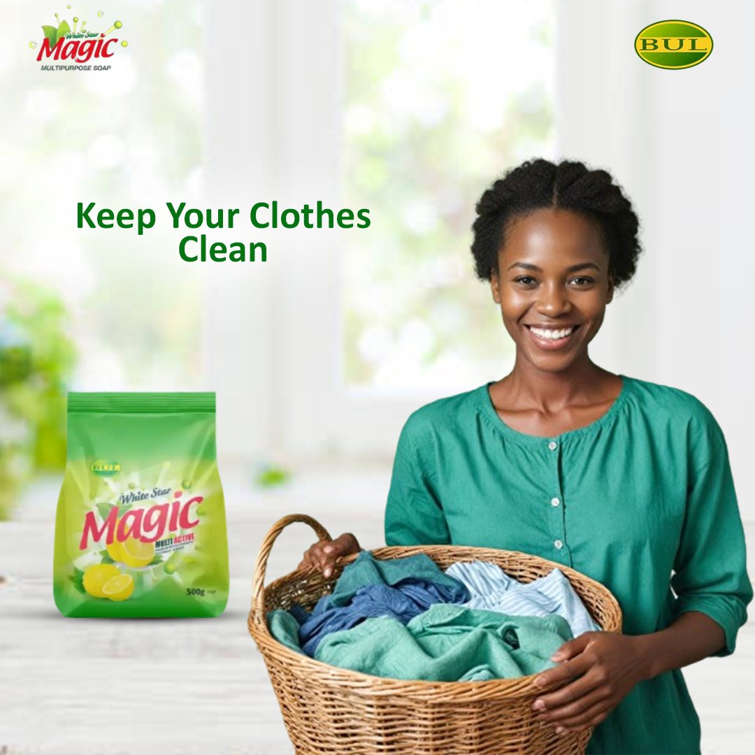 BidcoUganda's tweet photo. White Star Magic Detergent makes your clothes clean and bright.
Say no to stains and enjoy fresh, pristine laundry. Perfect for every wash,💚💚
#CleanMoments https://t.co/PkKMWAV3dY