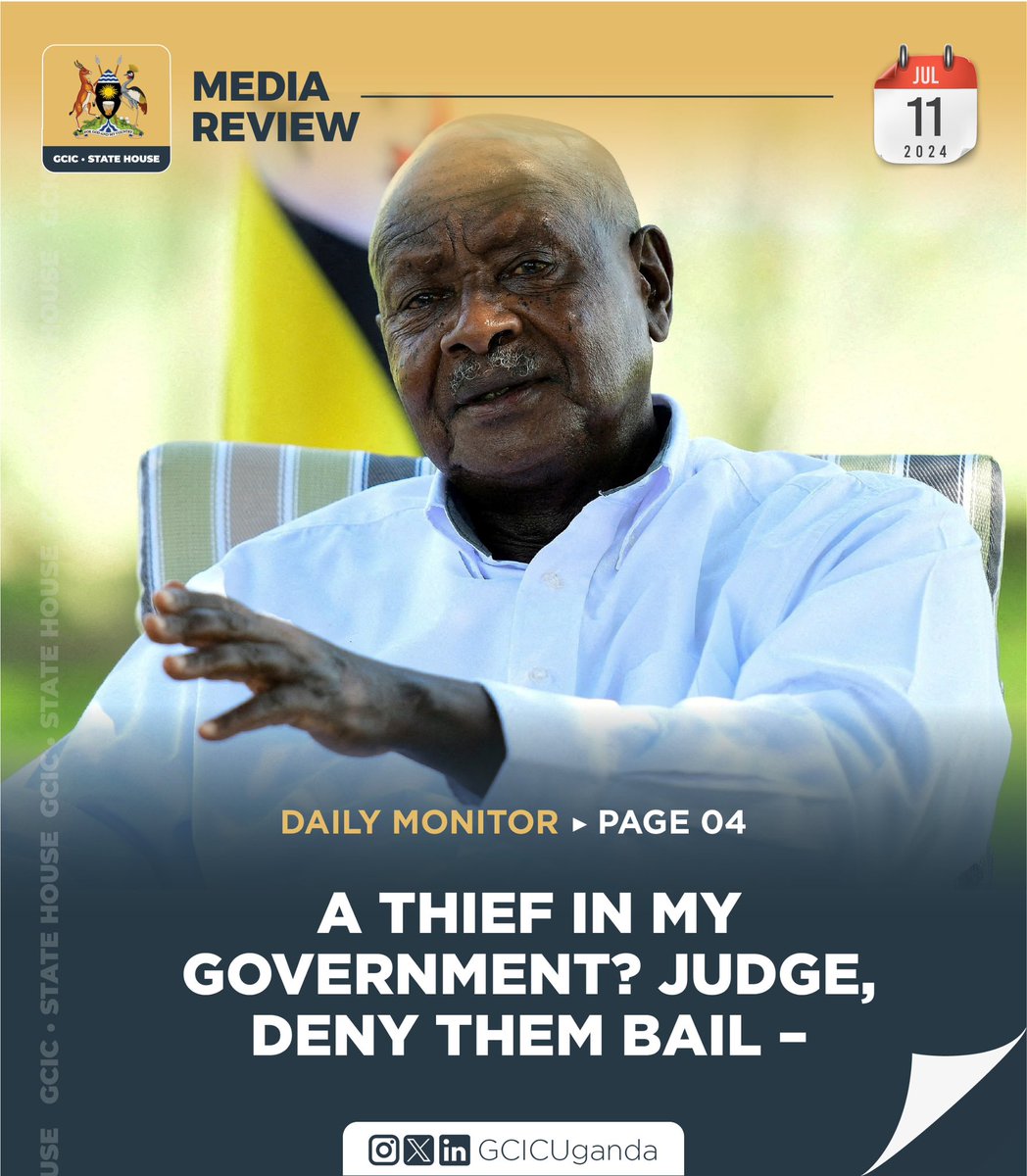 President <a href="/KagutaMuseveni/">Yoweri K Museveni</a> has asked courts to deny bail to persons accused of corruption, resurrecting his polarising proposal he previously said should apply to rape, terrorism and murder suspects. #GCICMediaReview #OpenGovUg