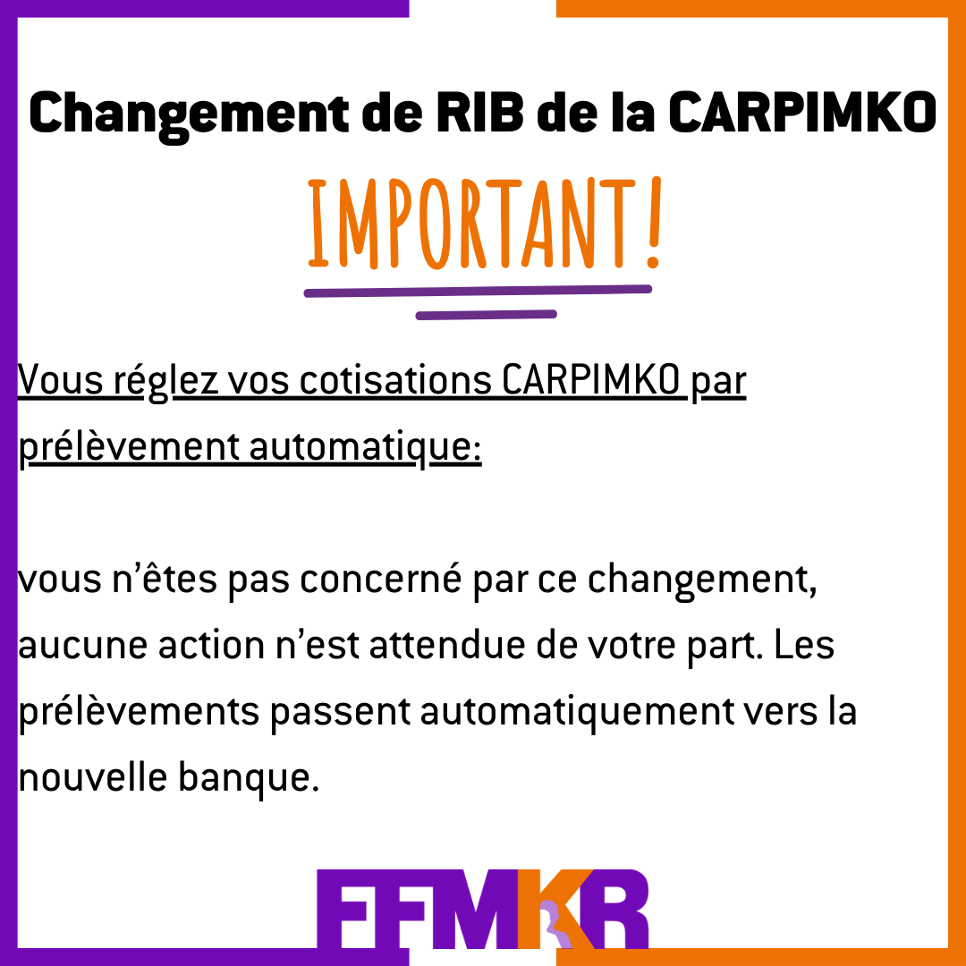 _FFMKR's tweet photo. La CARPIMKO a changé de BANQUE

Modifiez vos virements vers la nouvelle banque CARPIMKO

https://t.co/KvqhZbIgf7

#FFMKRcCLAIR #FFMKR #TeamKine https://t.co/LIl3VXaaRs
