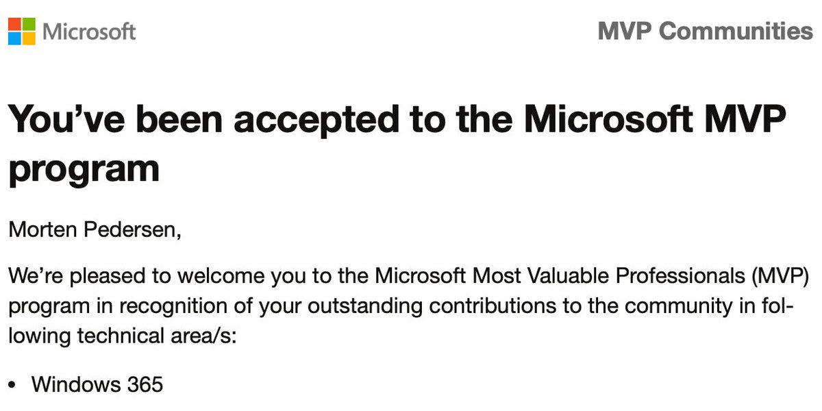 This is the third year in a row that I got this email. 🙌 I am so honored and happy to be recognized as #Microsoft #MVP alongside many great people. Congratz to everyone who got renewed this year, you are awesome! 👨‍💻 🧙‍♂️ 🧙‍♀️  #MVPBuzz #Windows365 #FutureOfCloudComputing