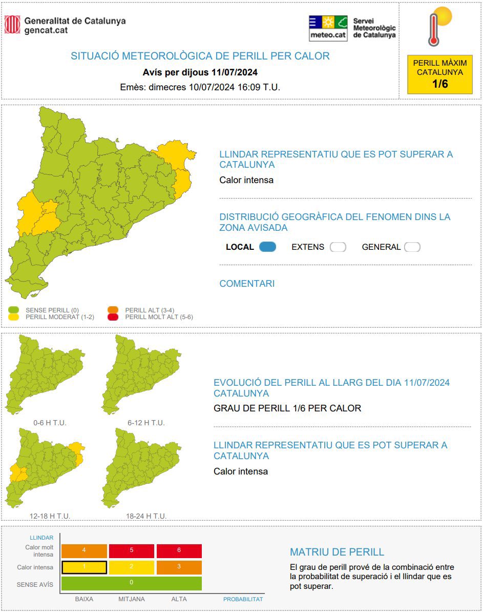 ⚠️ El Servei Meteorològic de Catalunya ha actualitzat l'avís de situació meteorològica de perill per calor a l’Empordà⚠️ 

➡️ Avui dijous, 14 a 20 hores

👉Extremeu les precaucions en episodis de calor intensa.